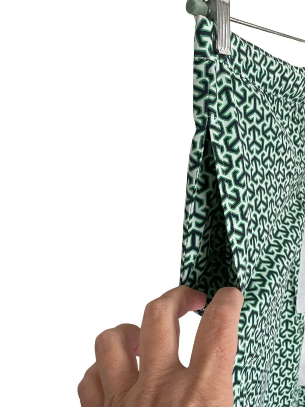 Tory Burch Pajama Lounge Pant Sz S Green White Geometric Print 100% Cotton